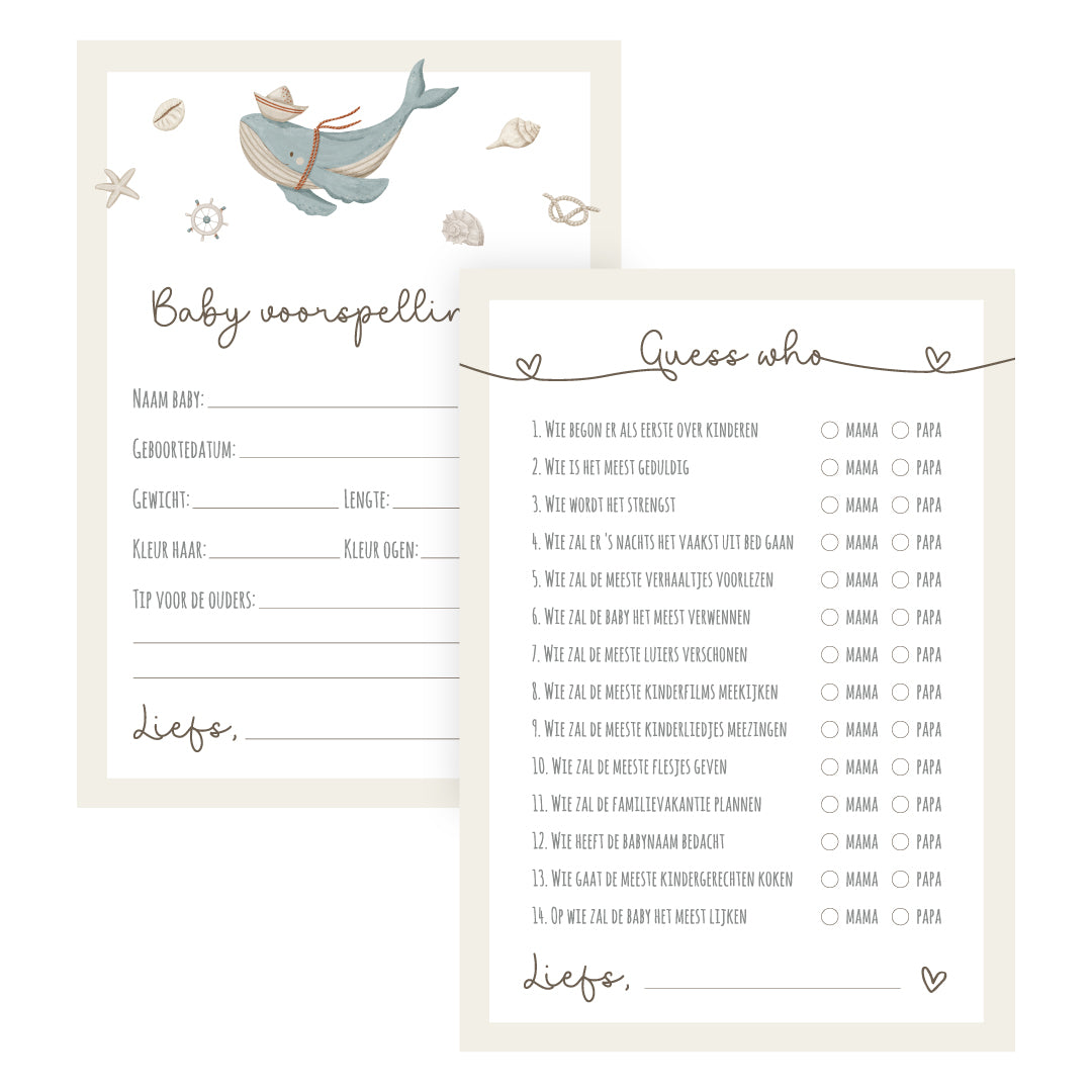 Babyshower invulkaarten Whale & Guess Who