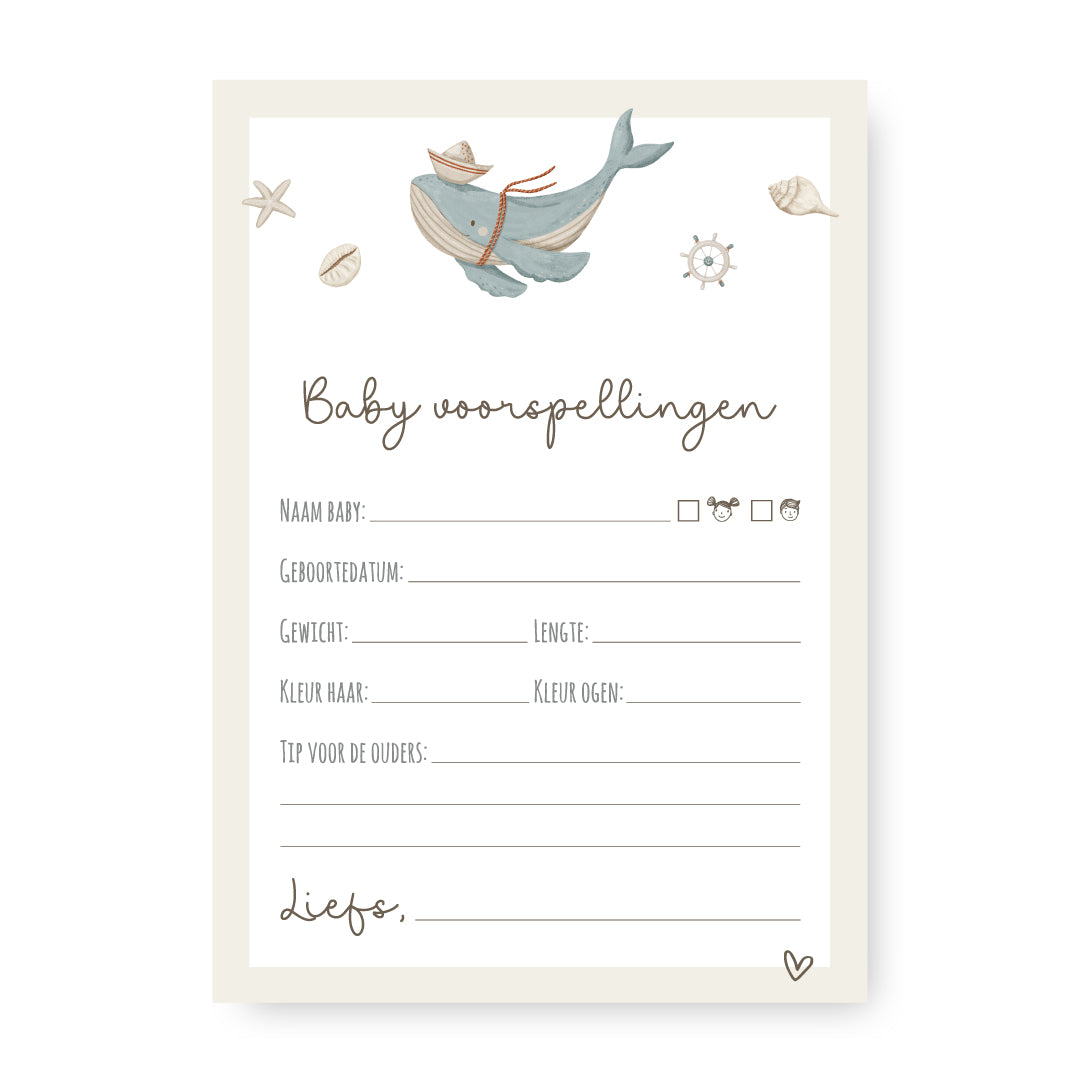 Babyshower invulkaarten Whale, Guess Who & Raad het babywoord